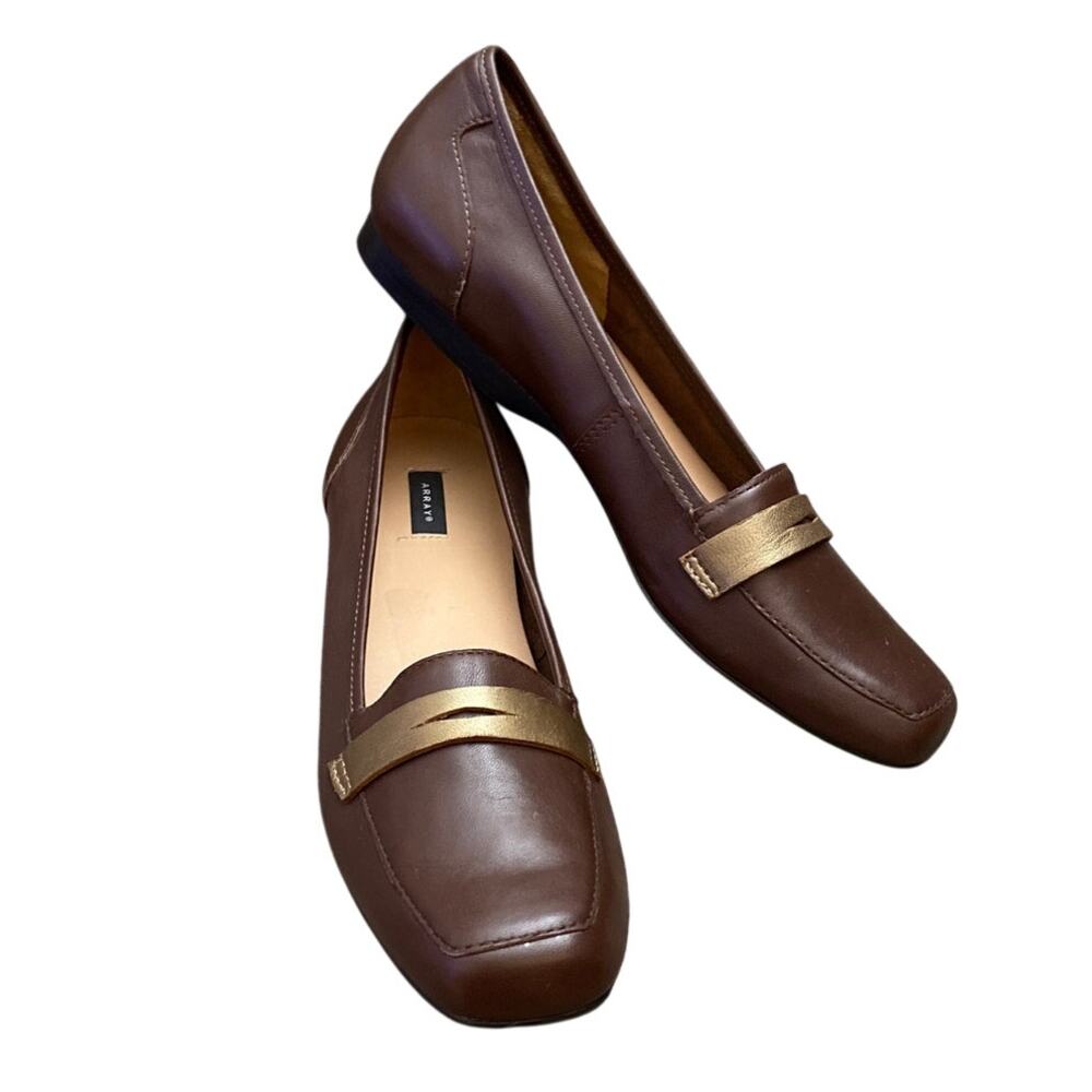 Leather Flats Penny Loafers Brown Size 10 Comfort Slip On Shoes Array Marlowe